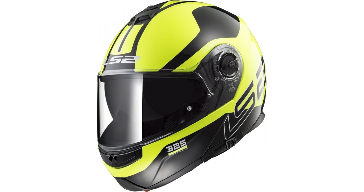 Flip Up Motorcycle Helmet LS2 FF325 Strobe Zone Hi Vis Yellow Black inSPORTline